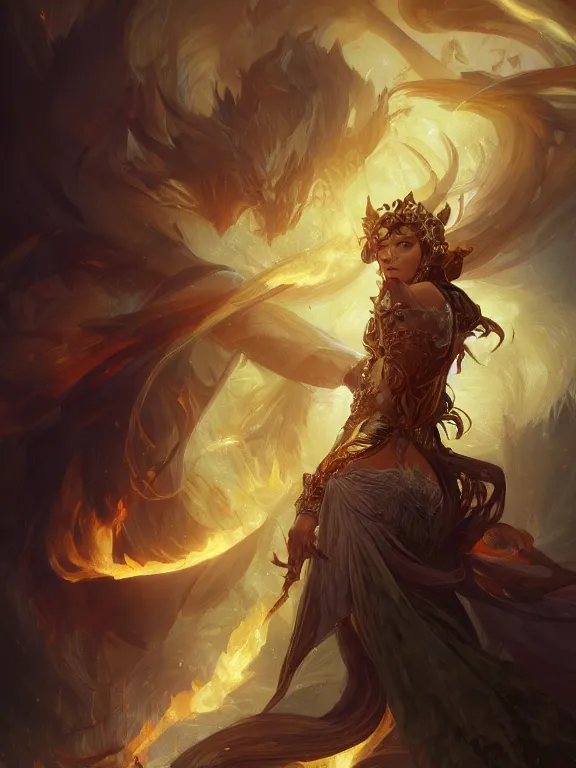 Image similar to powerful summoner with a fire elemental, fantasy, man, intricate, elegant, highly detailed, digital painting, artstation, concept art, wallpaper, smooth, sharp focus, illustration, art by artgerm and greg rutkowski and alphonse mucha