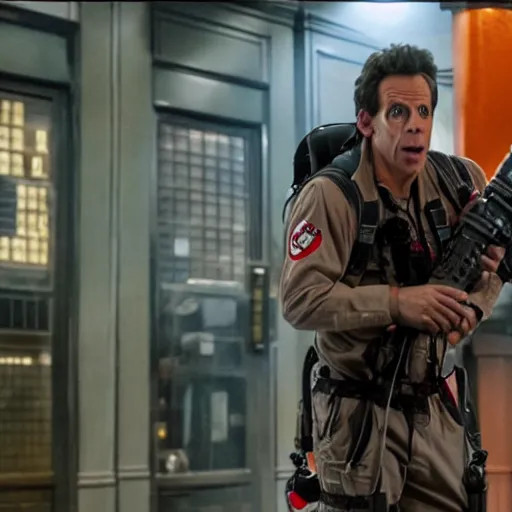 Image similar to Ben Stiller as a Ghostbuster in the movie Ghostbusters movie still 8k hdr