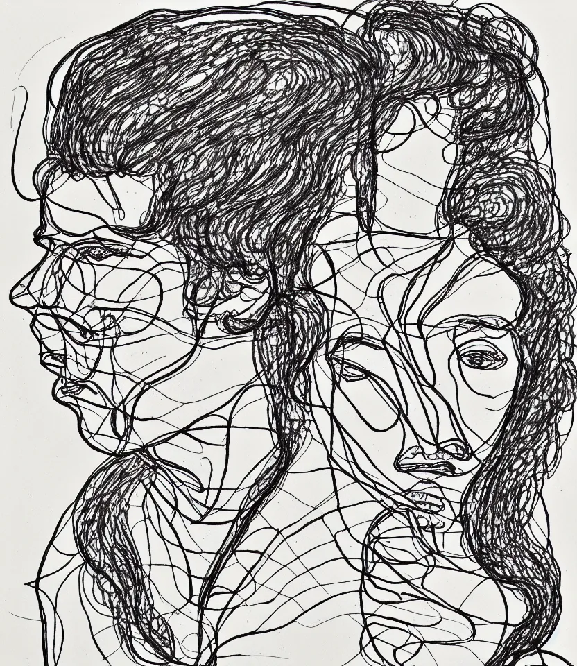 Prompt: line art portrait of wagner inspired by egon schiele. contour lines, twirls and curves, musicality, rapid sketch