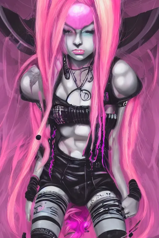 Image similar to portrait of an cybergoth girl with pink and black dreads laying on the floor of her room on ipad, manga, manga art, manga character concept art, artgerm, tom bagshaw, gerald brom, vaporwave colors, lo fi colors, vaporwave, lo fi, 4 k, hd, smooth,