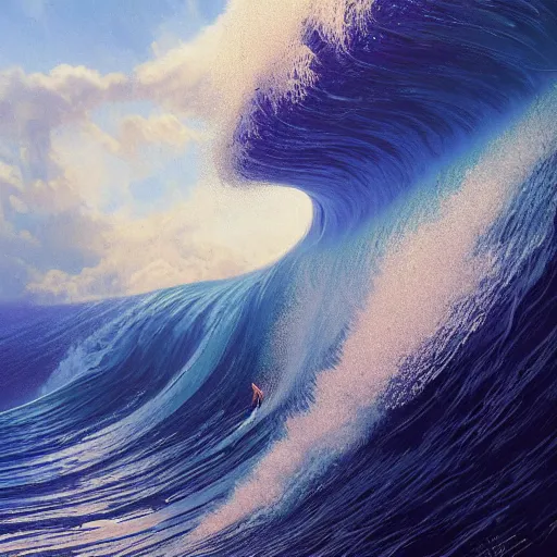 Prompt: big wave surfing at teahupo'o, intricate, highly detailed, digital painting, artstation, concept art, smooth, sharp focus, illustration, unreal engine 5, 8 k, art by artgerm and greg rutkowski and alphonse mucha