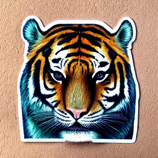 Image similar to very sad tiger, beautiful sticker illustration, soft pastel colors