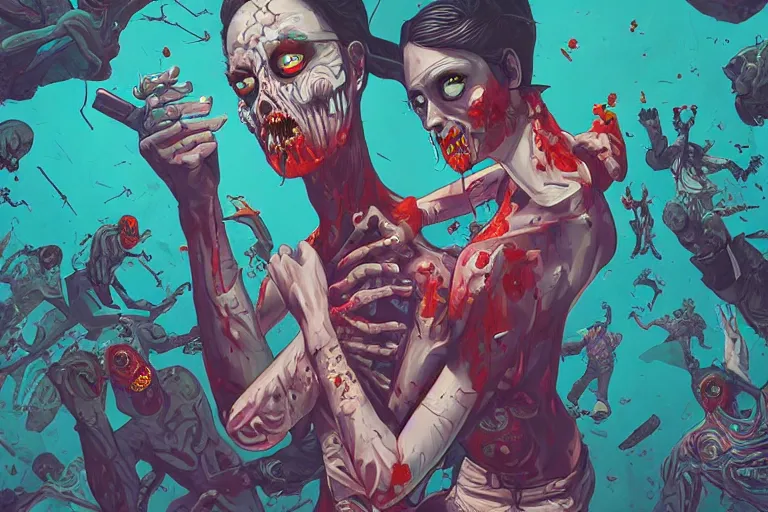 Image similar to zombies having a fight, tristan eaton, victo ngai, artgerm, rhads, ross draws