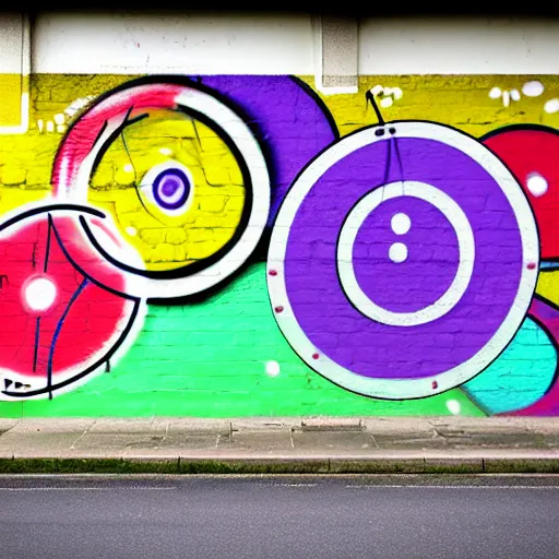Image similar to wall with graffiti, circles and lines
