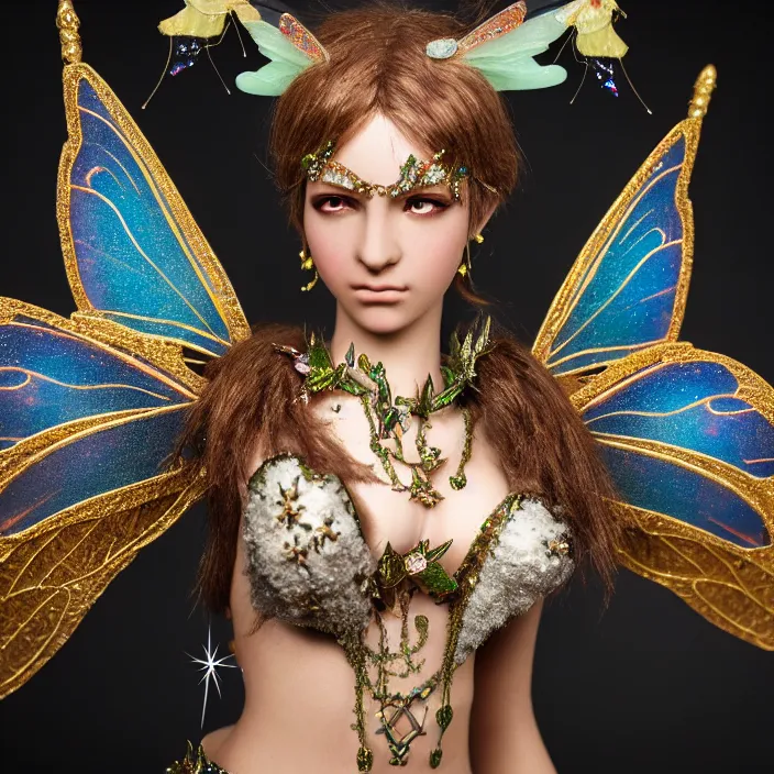 Image similar to photograph of a real - life beautiful fairy with bejewelled armour. extremely detailed. 8 k