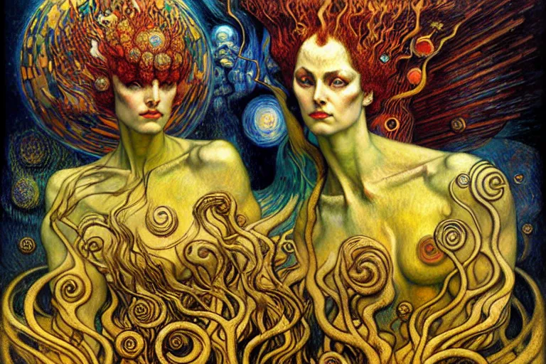 Image similar to Divine Chaos Engine by Karol Bak, Jean Delville, William Blake, Gustav Klimt, and Vincent Van Gogh, symbolist, visionary