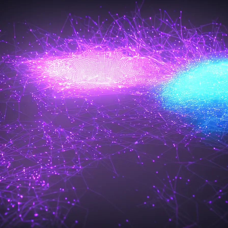 Image similar to glowing emissive particle simulation rendering, redshift, octane