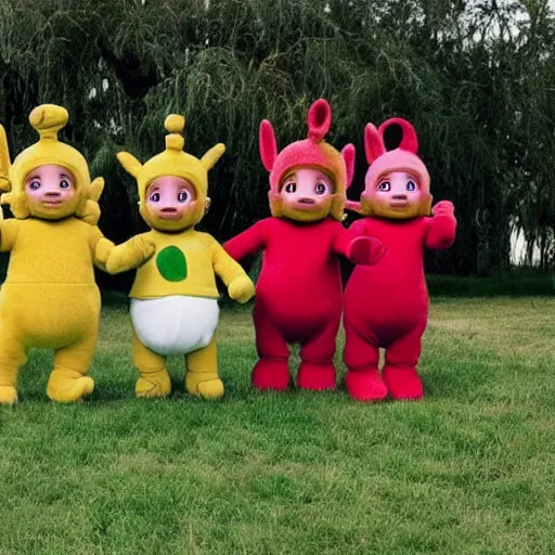 Prompt: teletubbies holding a funeral