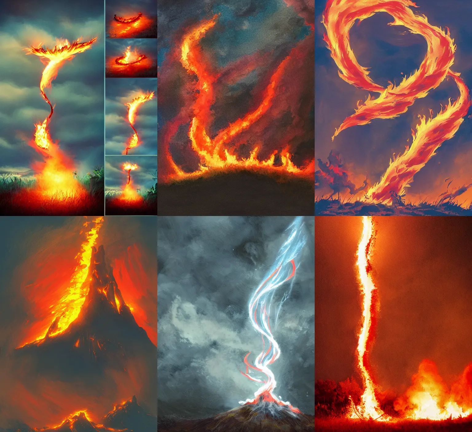 Prompt: a fire tornado, in the style of studio ghibli, dramatic, fantasy lighting,
