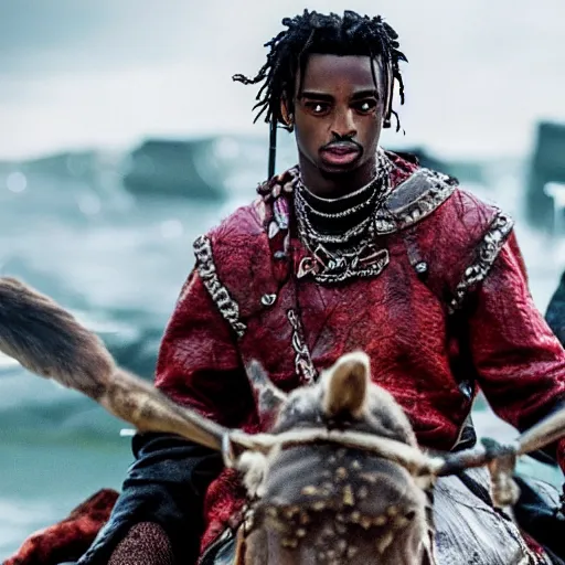 Image similar to playboi carti in vikings 4 k the detailed super realistic