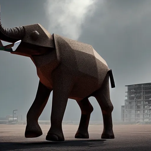 Prompt: apocalyptic, an robotic elephant walking on the future street. smoke. volumetric lighting, sharp focus, ultra detailed, cgsociety - w 1 0 2 4 - n 8 - i