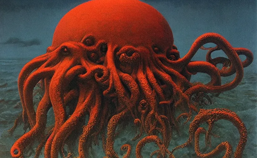 Image similar to Cthulhu by Beksinski, 4k, masterpiece