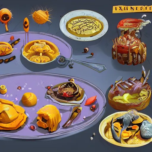 Image similar to a plate of unusual extraterrestrial cuisine, rpg item, fantasy concept art