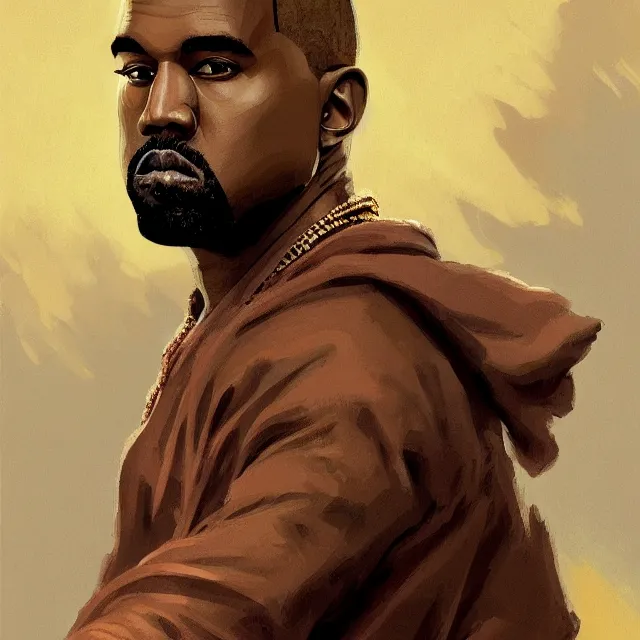 Image similar to Kanye West as a firebender, portrait, elegant, intricate, digital painting, artstation, concept art, smooth, sharp focus, illustration, art by konstantin korovin and Daniel F. Gerhartz and john howe