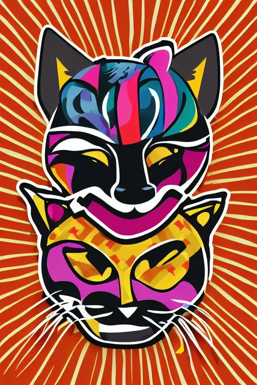 Image similar to Portrait of a cat as a Mexican wrestler in a mask, sticker, colorful, illustration, highly detailed, simple, smooth and clean vector curves, no jagged lines, vector art, smooth