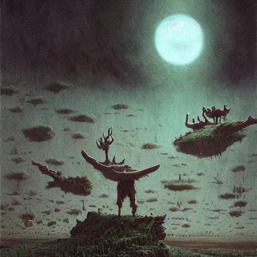 Prompt: end of the world, grunge, horror, loony toons style, illustrated by zdzisław Beksiński and greg rutkowski.