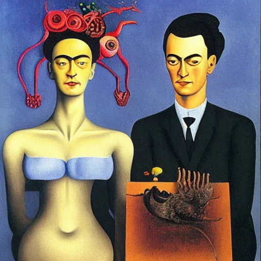 Image similar to a memory machine. salvador dali. frida kahlo. rene magritte.