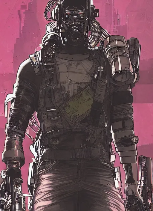 Prompt: cyberpunk pro wrestler. portrait by ashley wood and alphonse mucha and laurie greasley and josan gonzalez and james gurney. splinter cell, apex legends, rb 6 s, hl 2, d & d, cyberpunk 2 0 7 7. realistic face. character clothing. vivid color. dystopian setting.