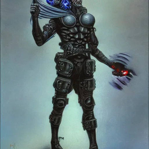 Prompt: portrait of a humanoid bomb warrior, by Gerald Brom