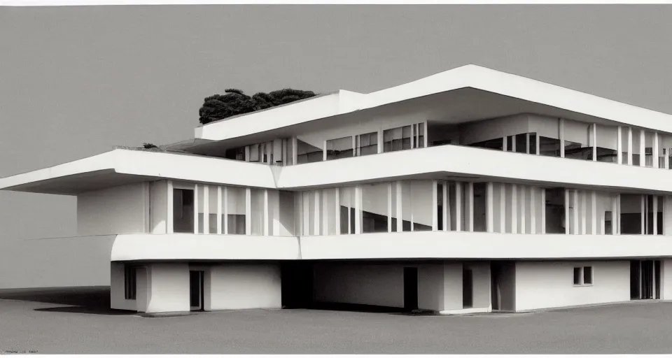 Image similar to bauhaus house, hiroshi nagai, matte painting, hiroshi nagai