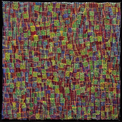 Prompt: an abstract painting of thread of love by el anatsui