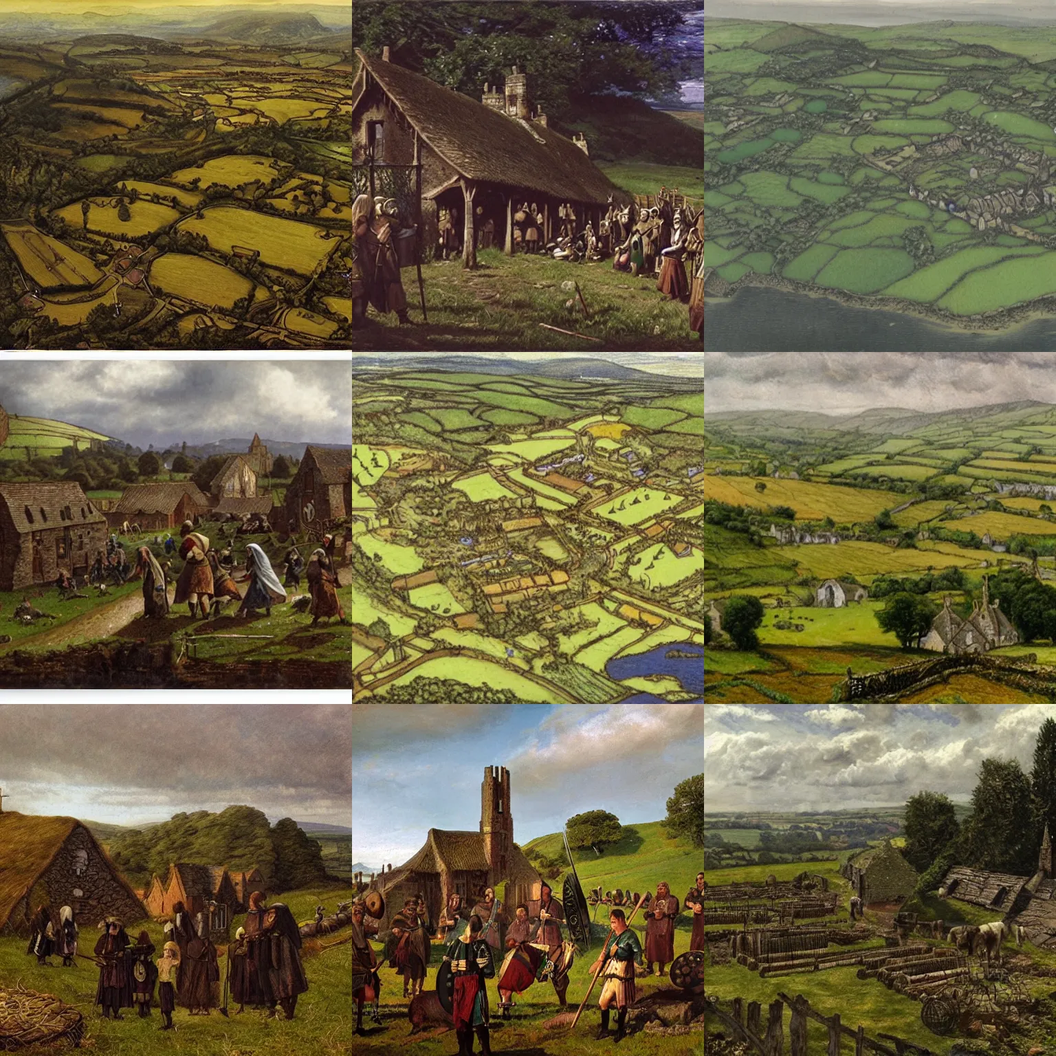 Prompt: a celtic settlement in the english countryside, dark ages, by james gurney