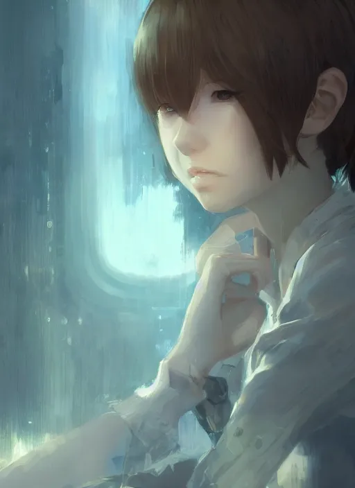 Image similar to portrait of a girl with short hair, complex, applied to tone, ambient lighting, high detail, digital painting, artstation, concept art, 4 k, stunningly beautiful, clear focus, makoto shinkai and akihiko yoshida, hidari and vlop