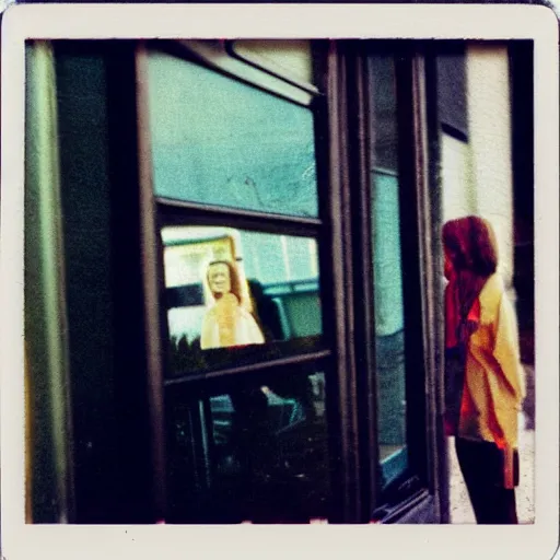 Prompt: polaroid of a dream reflection street photography portrait lomography