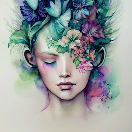 Prompt: watercolor flower by anna dittmann, by marco mazzoni, by stephanie law,