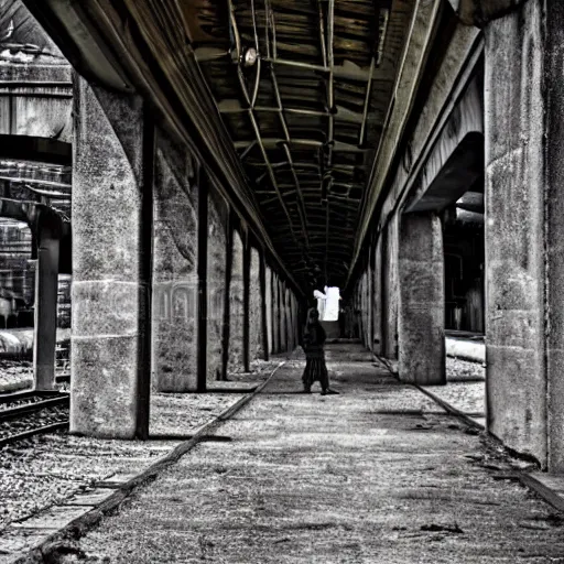 Prompt: poor people life under railway bridge, hyper realistic, best on adobe stock, 3 5 mm lens by steve mccury