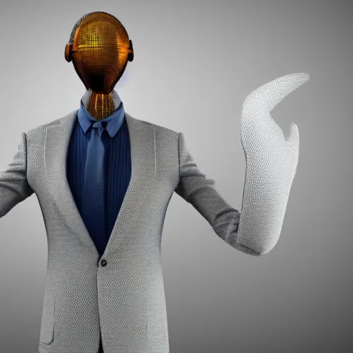 Prompt: An person that has a Tv as a head and wears a fancy suit, 3D Detailed Render