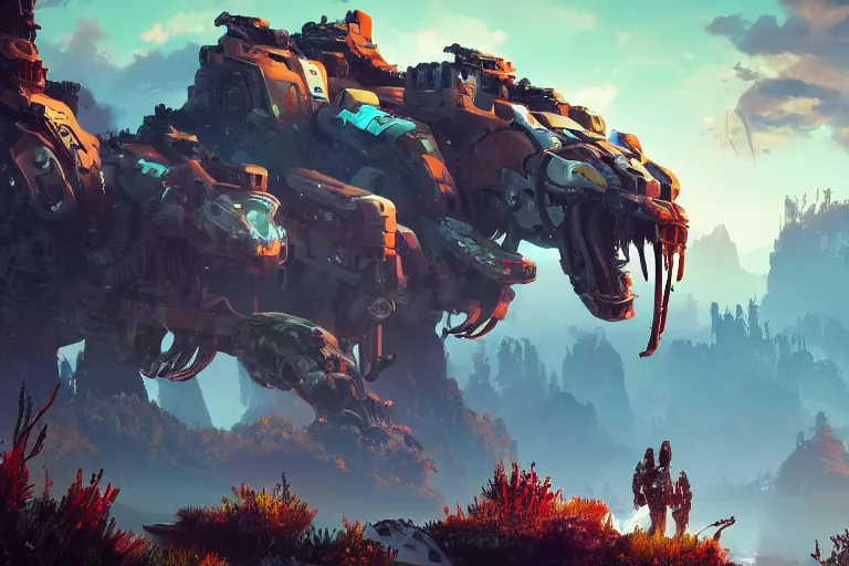 Image similar to tideripper machine mecanical creature robot of horizon forbidden west horizon zero dawn bioluminiscence global illumination ray tracing hdr fanart arstation by ian pesty and alena aenami artworks in 4 k