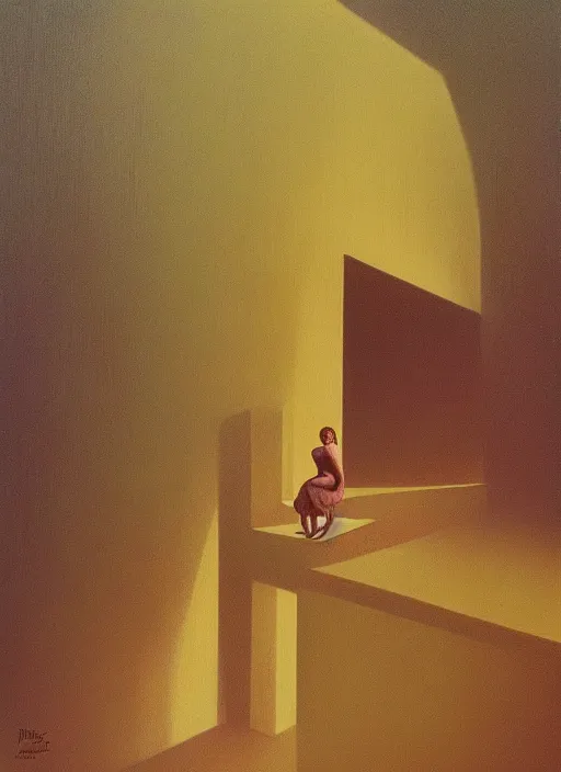 Prompt: She is overwhelmed by on demand creativity she searches for meaning as the world changes too fast to think, Edward Hopper and James Gilleard, Zdzislaw Beksinski, Mark Ryden, Wolfgang Lettl highly detailed