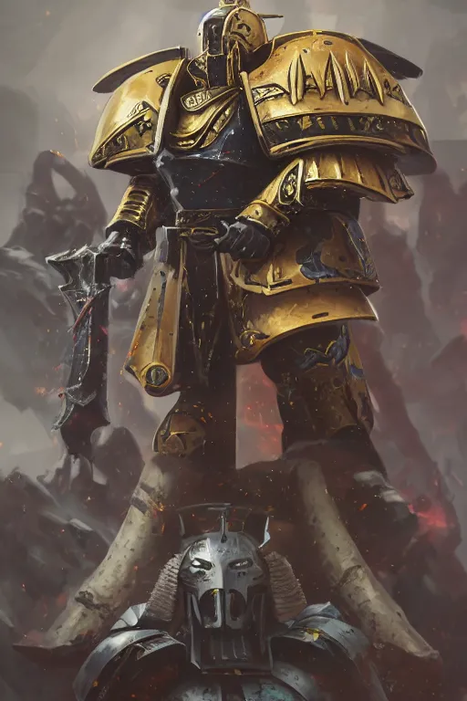 Image similar to armor portrait heros warhammer 4 0 k horus heresy fanart - the primarchs emperor by johannes helgeson animated with vfx concept artist & illustrator global illumination ray tracing hdr fanart arstation zbrush central hardmesh 8 k octane renderer comics stylized