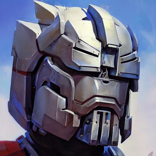 Image similar to greg manchess portrait painting of armored optimus prime as overwatch character, medium shot, asymmetrical, profile picture, organic painting, sunny day, matte painting, bold shapes, hard edges, street art, trending on artstation, by huang guangjian and gil elvgren and sachin teng