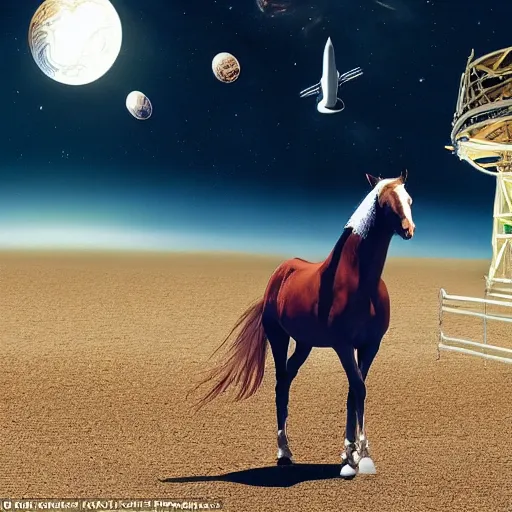 Image similar to the horse sat right on top of the astronaut rides him into space - i