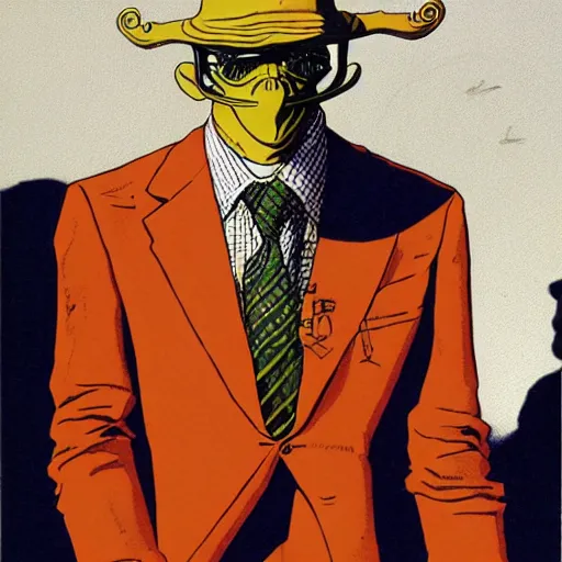 Image similar to an anthropomorphic chess piece dressed in a business suit, by moebius