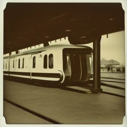 Image similar to polaroid photo of a retrofuturistic train station