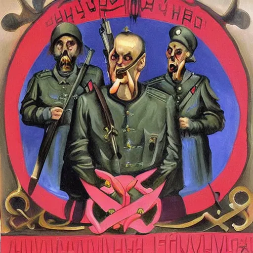 Image similar to Wagner Russian Military Force Exorcism Group, painting, art, horror