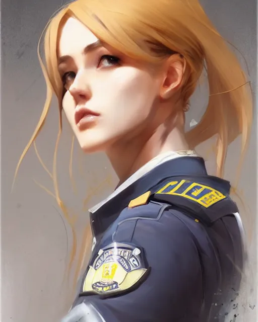 Image similar to Hyper realistic painting of a beautiful girl in a police uniform, hyper detailed, anime, by greg rutkowski, trending on artstation