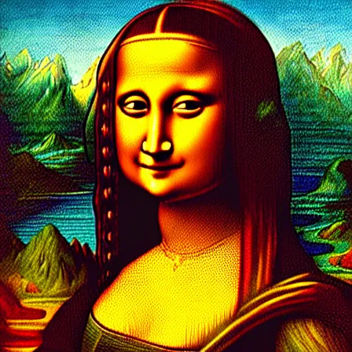 Image similar to a nepali woman's painting in the style of mona lisa by leonardo da vinci