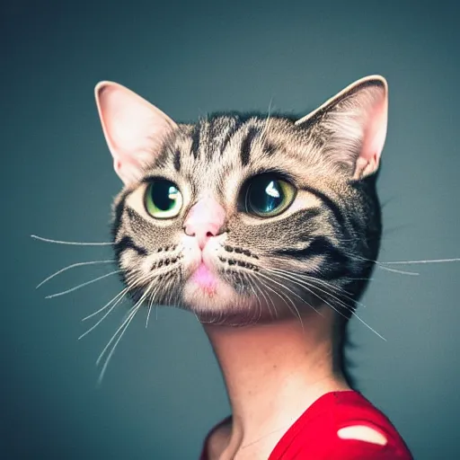 Image similar to professional photography of a cat-headed woman