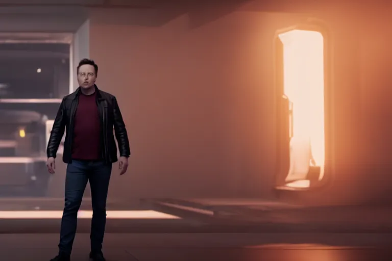 Image similar to a cinematic still of Elon musk, gigantic torso, octane render, nvidia raytracing demo