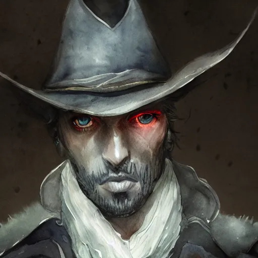 Prompt: A watercolor portrait of a character from Bloodborne, 4k, trending on artstation, tasteful, bokeh, hyperrealistic, highly detailed, good proportions