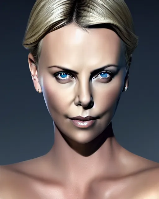 Image similar to charlize theron, photo, ultra detail, photoreal, professionally retouched, soft moonlight lighting, shiny plastic bikini, realistic, smooth face, goddess, luscious lips, perfect eyes, wide angle, sharp focus on eyes, 8 k high definition, insanely detailed, intricate, elegant, art by artgerm and wlop