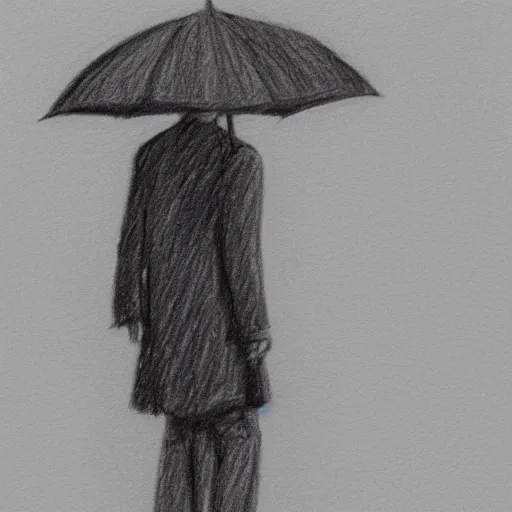 Image similar to a drawn man standing in the rain. pencil sketch.