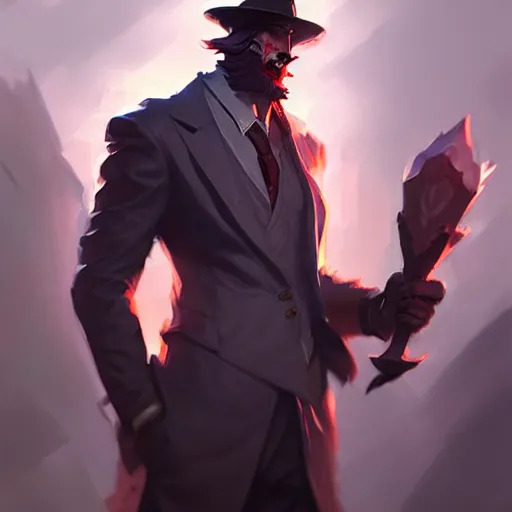 Prompt: concept art of league of legends gentleman from hell, greg rutkowski, trending on artstation, highly detailed, ambient lighting, photorealistic