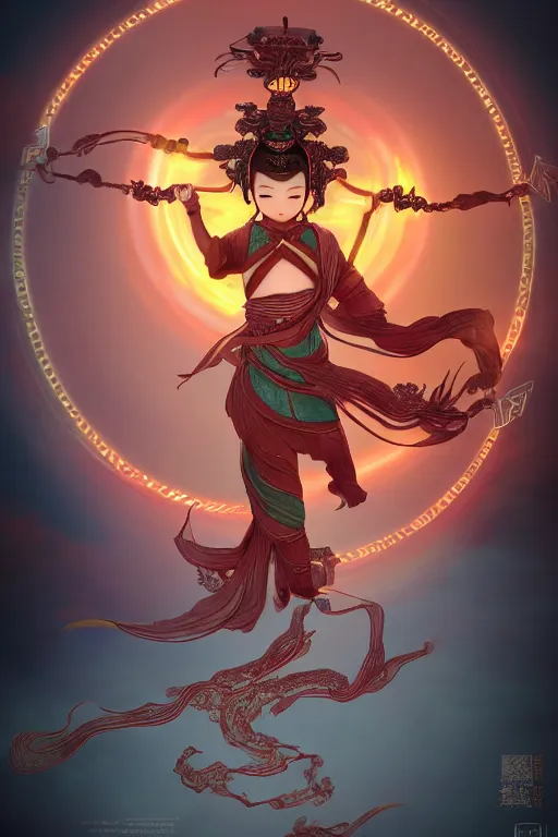 Image similar to nezha flies around swiftly on his wind flame circles, chinese mythology, top view, cinematic, fantasy character portrait, highly detailed, by new gods : nezha reborn, nezha : birth of the demon child,