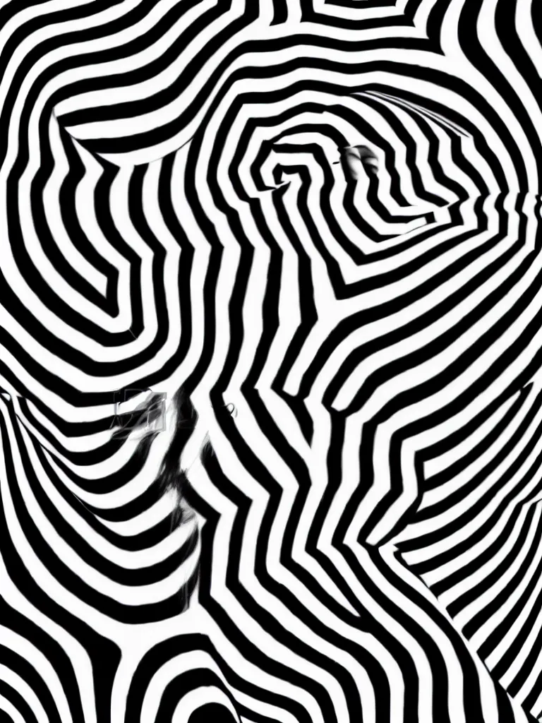 Image similar to a beautiful female face emerging from illusory motion dazzle camouflage perlin noise optical illusion