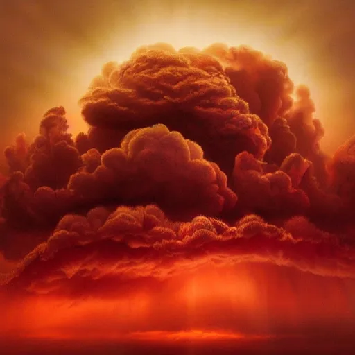 Prompt: ominous red cumulonimbus clouds, red sun, in style of Doom, insanely detailed and intricate, golden ratio, elegant, ornate, unfathomable horror, elite, ominous, haunting, matte painting